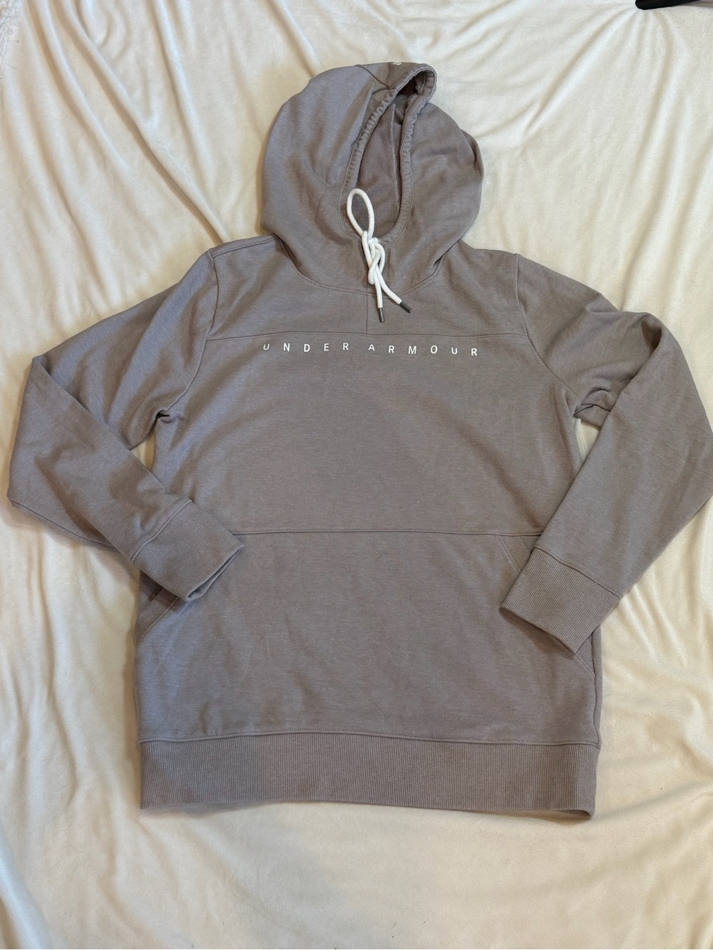 Under Armour Taupe Gray Hoodie with White Drawstring
